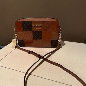 Michael Kors Brown and Black Patchwork Crossbody Bag
